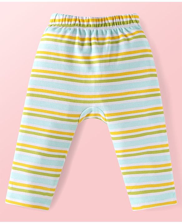 Babyhug Interlock Knit Full Length Diaper Leggings Dino Print Pack of 3 - Light Blue White & Green