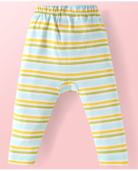 Babyhug Interlock Knit Full Length Diaper Leggings Dino Print Pack of 3 - Light Blue White & Green