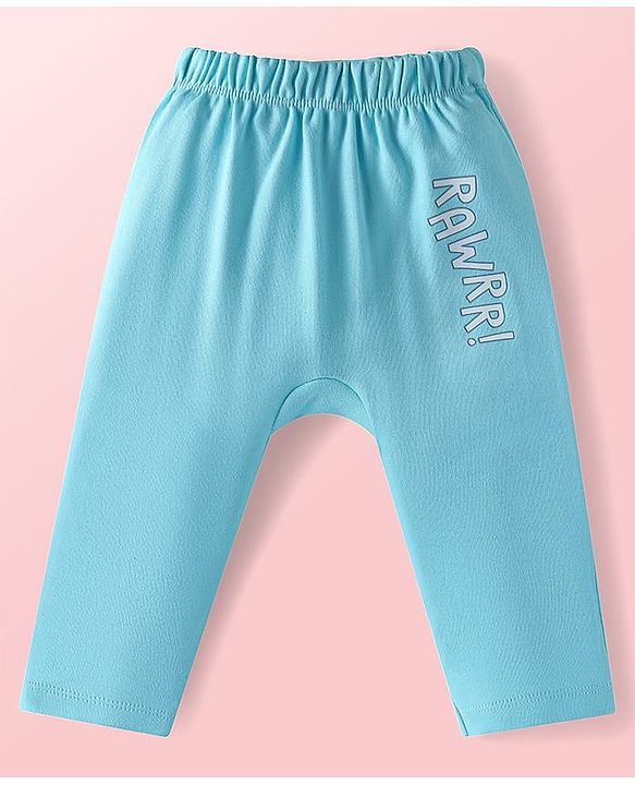 Babyhug Interlock Knit Full Length Diaper Leggings Dino Print Pack of 3 - Light Blue White & Green
