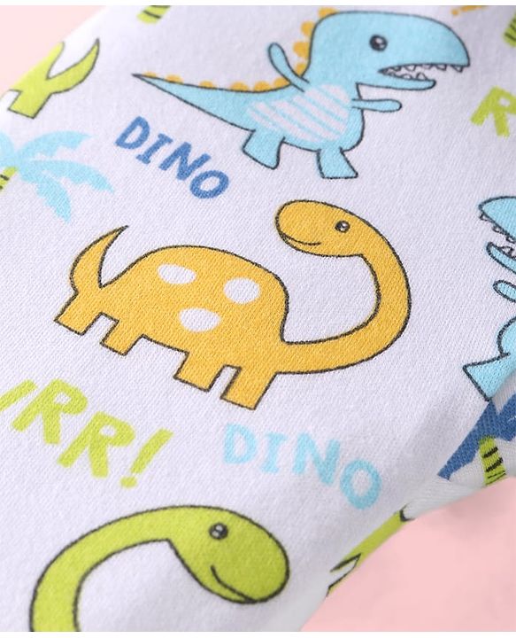 Babyhug Interlock Knit Full Length Diaper Leggings Dino Print Pack of 3 - Light Blue White & Green