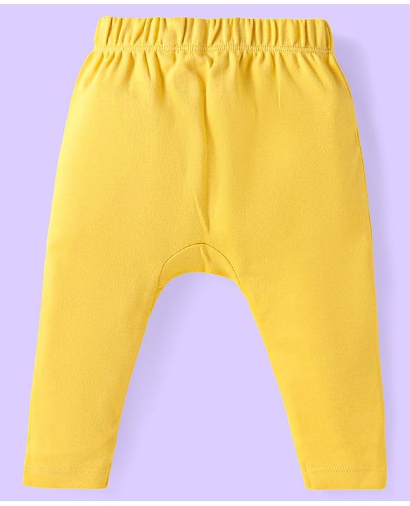 Babyhug Cotton Knit Full Length Diaper Leggings With Stripes & Vehicle Print Pack Of 3 - Red & Yellow
