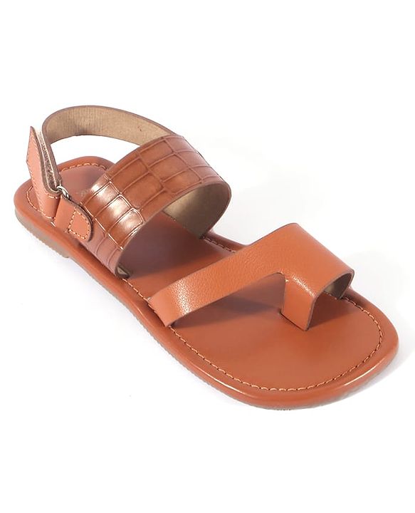 Pine Kids Velcro Closure Kolhapuri Chappals - Tan