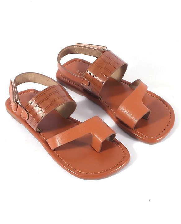 Pine Kids Velcro Closure Kolhapuri Chappals - Tan