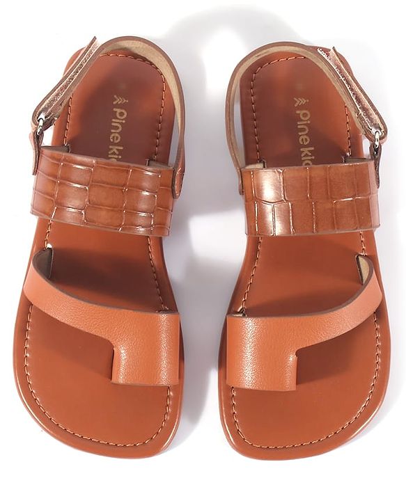 Pine Kids Velcro Closure Kolhapuri Chappals - Tan