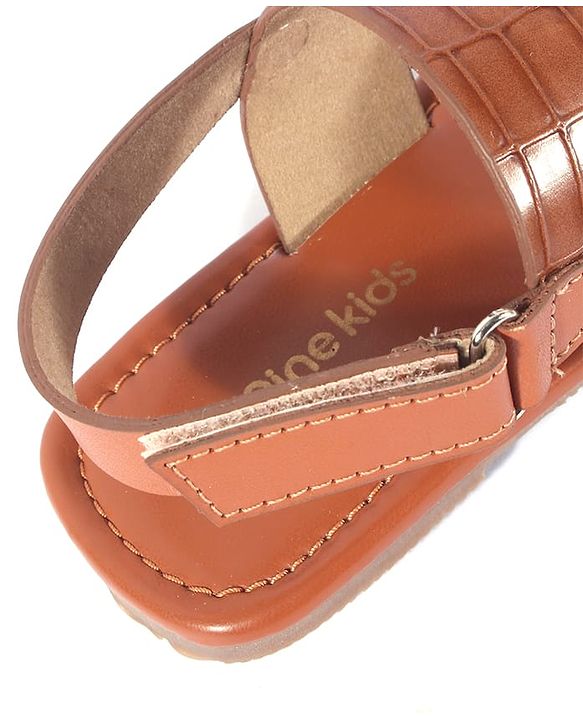 Pine Kids Velcro Closure Kolhapuri Chappals - Tan