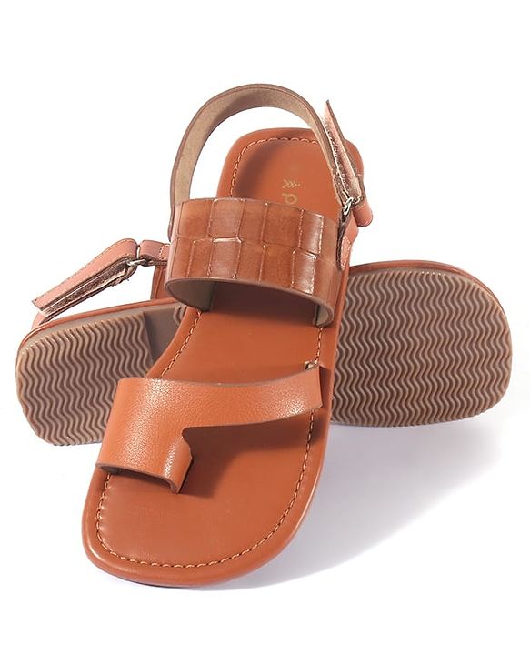 Pine Kids Velcro Closure Kolhapuri Chappals - Tan