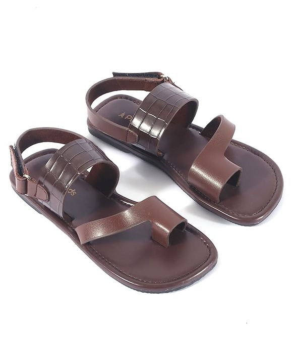 Pine Kids Velcro Closure Kolhapuri Chappals - Brown