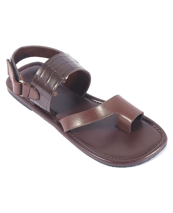 Pine Kids Velcro Closure Kolhapuri Chappals - Brown