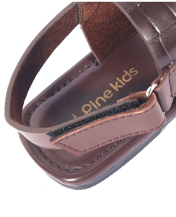 Pine Kids Velcro Closure Kolhapuri Chappals - Brown