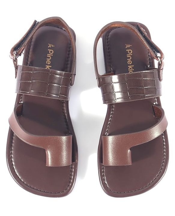 Pine Kids Velcro Closure Kolhapuri Chappals - Brown
