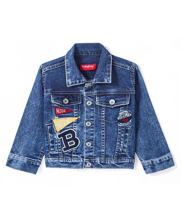 Babyhug Full Sleeves Washed Denim Jacket with Text Embroidery - Blue