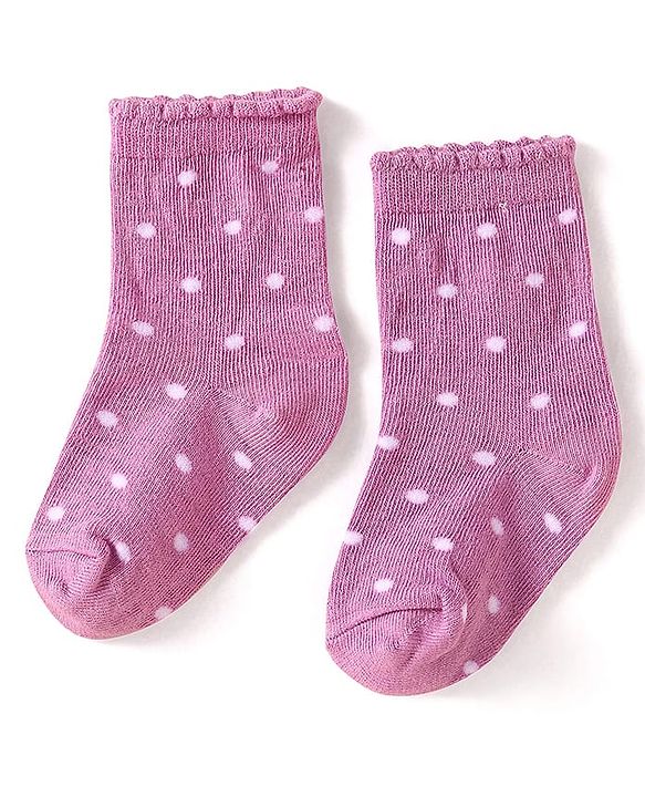 Cute Walk By Babyhug Cotton Knit Anti-Bacterial Ankle Length Socks With Butterfly & Polka Dot Design Pack Of 3 - Purple Pink & Red