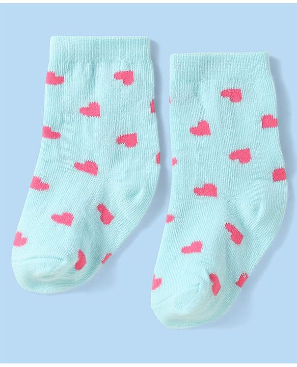 Cute Walk By Babyhug Anti-Bacterial Ankle Length Socks With Text & Heart Design Pack Of 3 - Pink & Light Blue