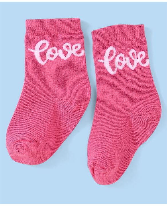 Cute Walk By Babyhug Anti-Bacterial Ankle Length Socks With Text & Heart Design Pack Of 3 - Pink & Light Blue