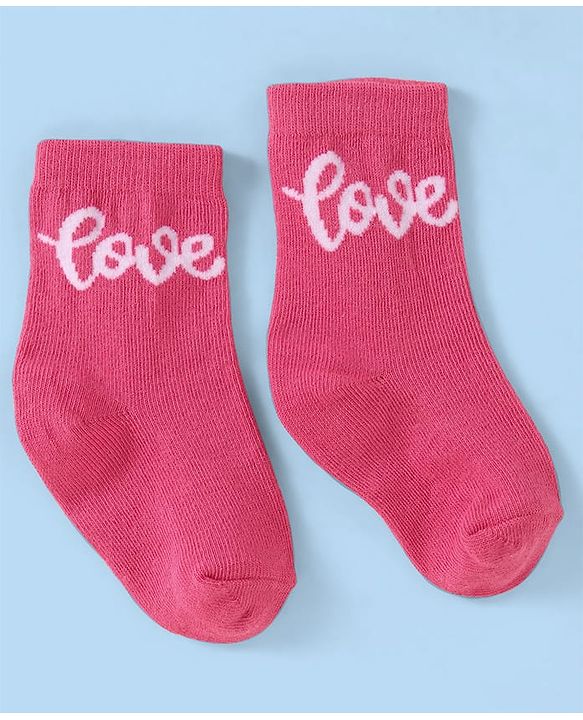Cute Walk By Babyhug Anti-Bacterial Ankle Length Socks With Text & Heart Design Pack Of 3 - Pink & Light Blue