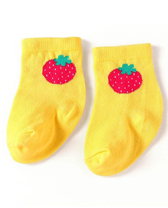 Cute Walk by Babyhug Knit Ankle Length Socks With Floral & Fruit Design Pack of 3 - Blue Yellow & Pink