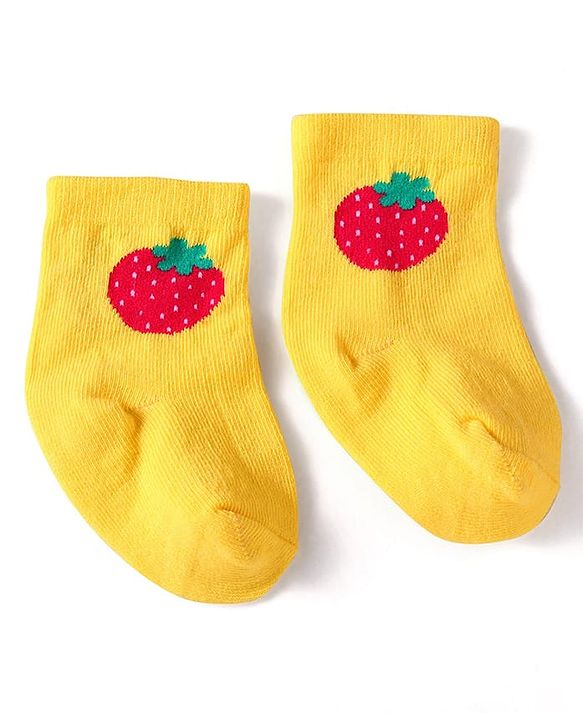 Cute Walk by Babyhug Knit Ankle Length Socks With Floral & Fruit Design Pack of 3 - Blue Yellow & Pink