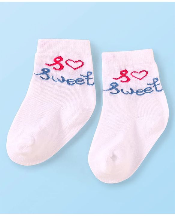 Cute Walk by Babyhug Knit Ankle Length Socks With Text Design Pack of 3 - Pink White & Grey