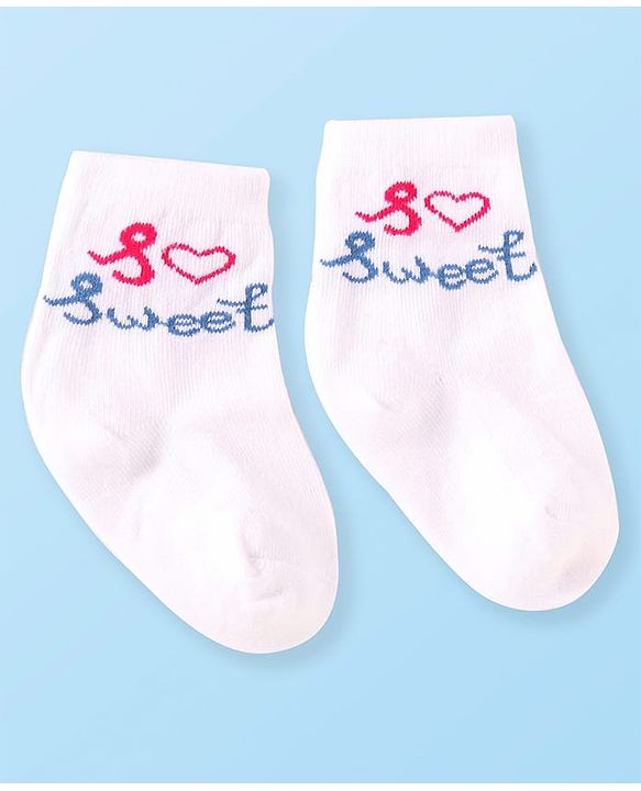 Cute Walk by Babyhug Knit Ankle Length Socks With Text Design Pack of 3 - Pink White & Grey