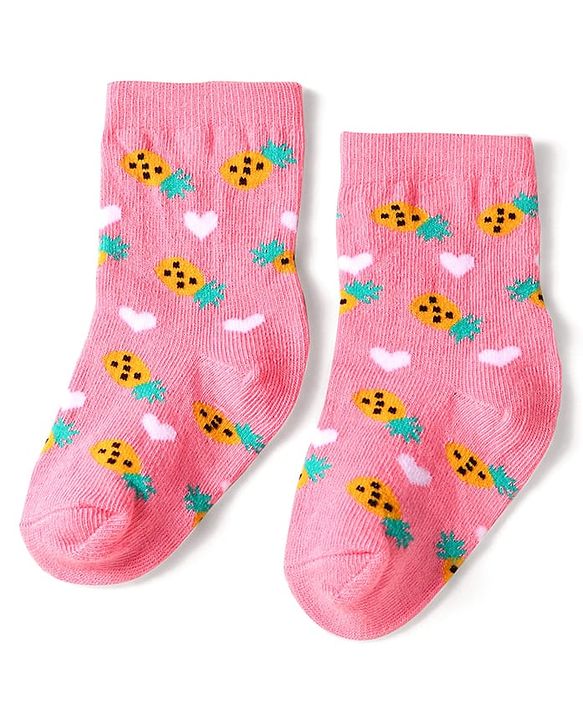 Cute Walk by Babyhug Knit Ankle Length Socks With Fruit Design Pack of 3 - Pink & Blue