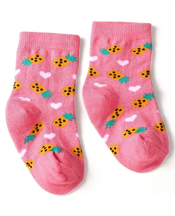 Cute Walk by Babyhug Knit Ankle Length Socks With Fruit Design Pack of 3 - Pink & Blue