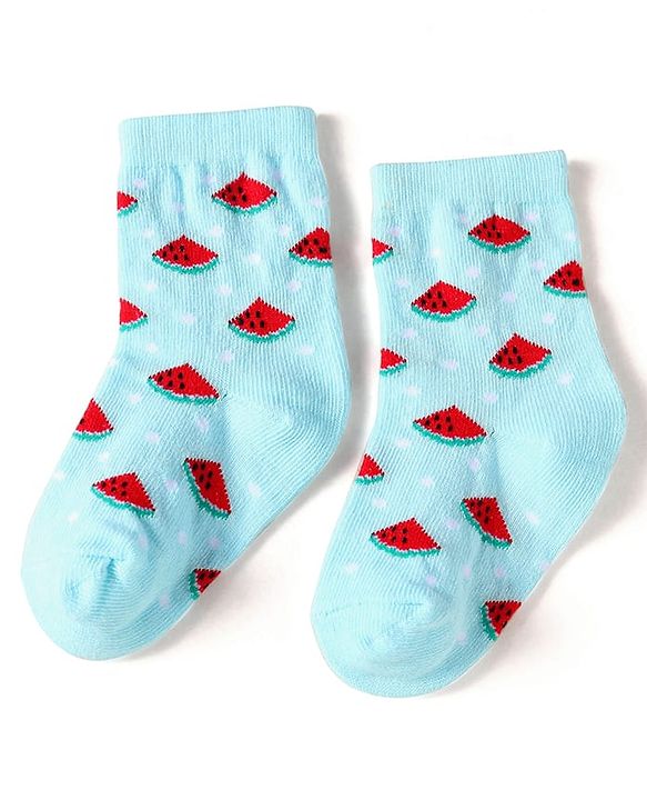 Cute Walk by Babyhug Knit Ankle Length Socks With Fruit Design Pack of 3 - Pink & Blue