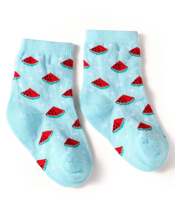 Cute Walk by Babyhug Knit Ankle Length Socks With Fruit Design Pack of 3 - Pink & Blue
