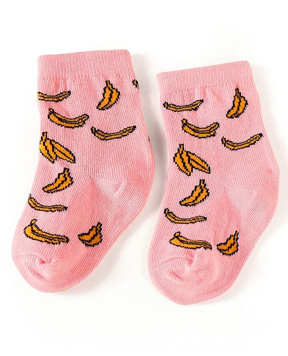 Cute Walk by Babyhug Knit Ankle Length Socks With Fruit Design Pack of 3 - Pink & Blue