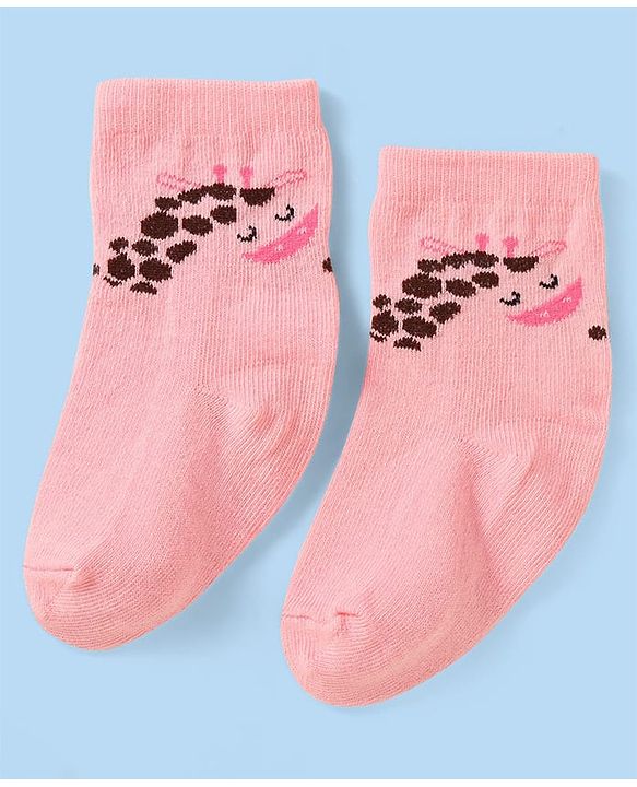 Cute Walk By Babyhug Anti-Bacterial Ankle Length Socks With Text & Aminal Design Pack Of 3 - Pink & Light Blue