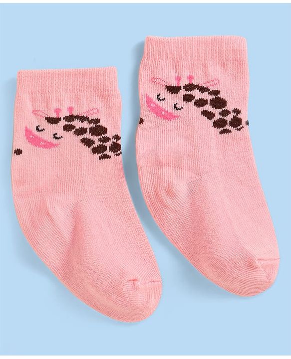 Cute Walk By Babyhug Anti-Bacterial Ankle Length Socks With Text & Aminal Design Pack Of 3 - Pink & Light Blue