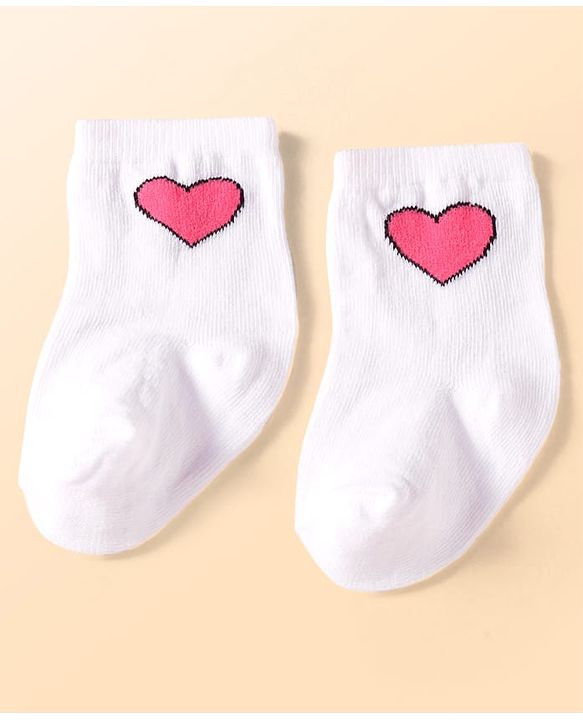 Cute Walk by Babyhug Knit Ankle Length Socks With Heart Design Pack of 3 - Dark Pink Black & White