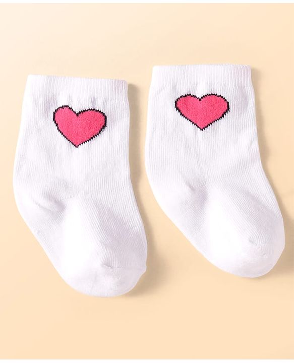 Cute Walk by Babyhug Knit Ankle Length Socks With Heart Design Pack of 3 - Dark Pink Black & White