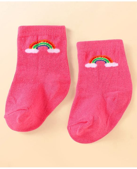 Cute Walk by Babyhug Knit Ankle Length Socks With Heart Design Pack of 3 - Dark Pink Black & White