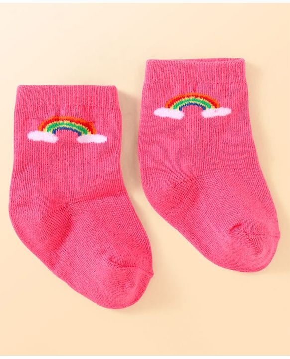 Cute Walk by Babyhug Knit Ankle Length Socks With Heart Design Pack of 3 - Dark Pink Black & White