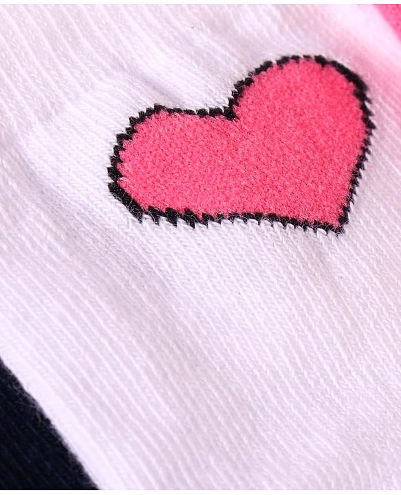 Cute Walk by Babyhug Knit Ankle Length Socks With Heart Design Pack of 3 - Dark Pink Black & White