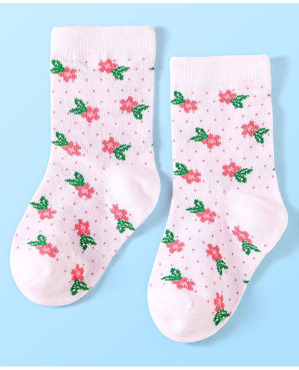 Cute Walk by Babyhug Anti-Bacterial Ankle Length Socks with Solid & Floral Design Pack of 3 - Dark Pink White & Grey