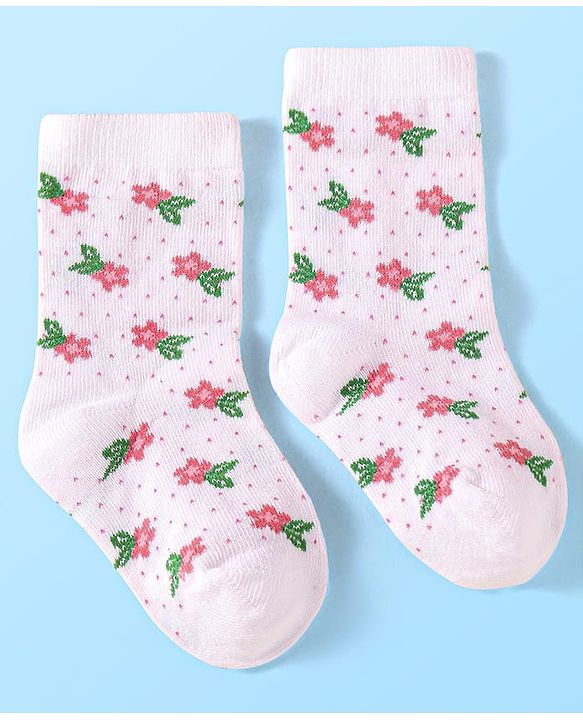 Cute Walk by Babyhug Anti-Bacterial Ankle Length Socks with Solid & Floral Design Pack of 3 - Dark Pink White & Grey