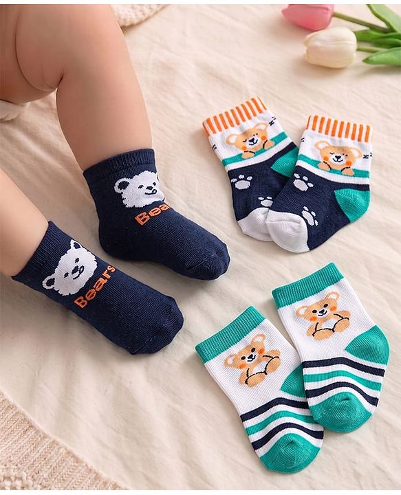 Cute Walk by Babyhug Knit Ankle Length Socks With Animal Design Pack of 3 - Black White & Green