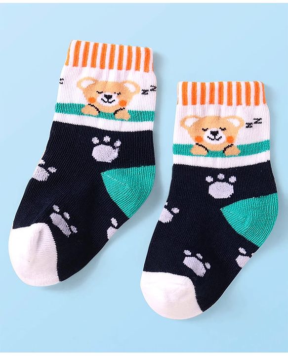 Cute Walk by Babyhug Knit Ankle Length Socks With Animal Design Pack of 3 - Black White & Green
