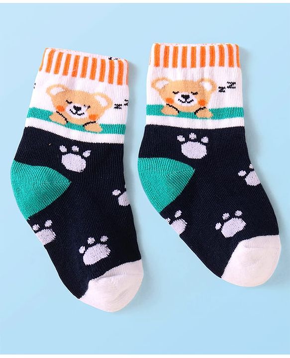 Cute Walk by Babyhug Knit Ankle Length Socks With Animal Design Pack of 3 - Black White & Green