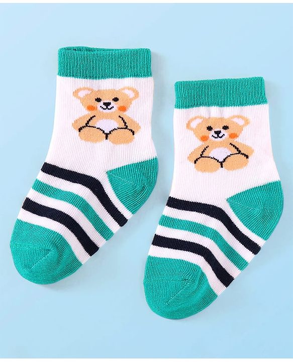 Cute Walk by Babyhug Knit Ankle Length Socks With Animal Design Pack of 3 - Black White & Green