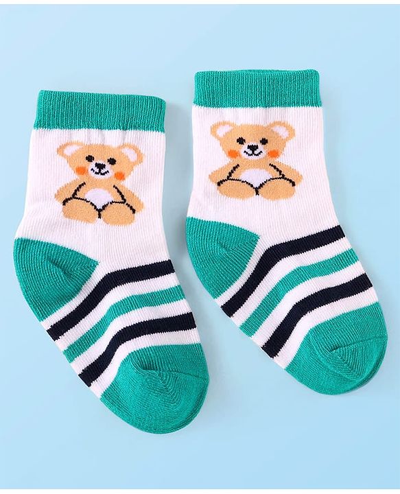 Cute Walk by Babyhug Knit Ankle Length Socks With Animal Design Pack of 3 - Black White & Green
