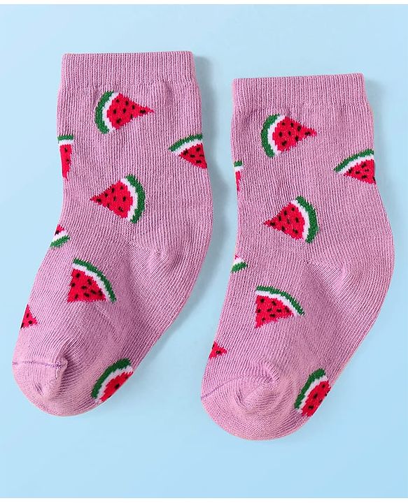 Cute Walk by Babyhug Knit Ankle Length Socks With Fruit Design Pack of 3 - Purple White & Dark Pink