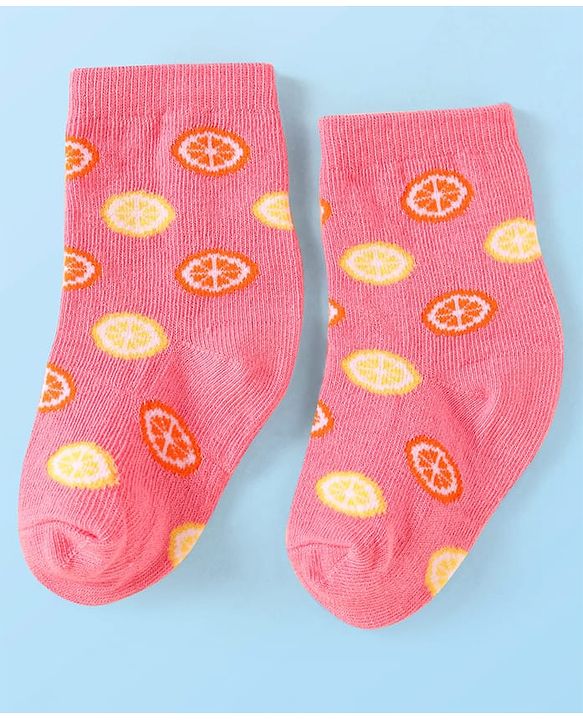 Cute Walk by Babyhug Knit Ankle Length Socks With Fruit Design Pack of 3 - Purple White & Dark Pink