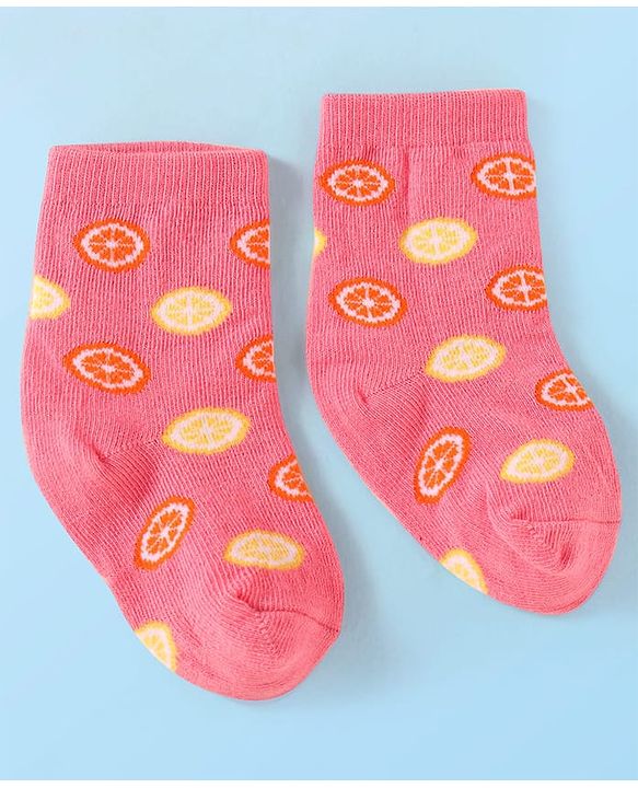 Cute Walk by Babyhug Knit Ankle Length Socks With Fruit Design Pack of 3 - Purple White & Dark Pink
