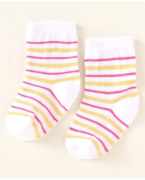 Cute Walk By Babyhug Anti-Bacterial Ankle Length Pack of 3 With Floral Stripe & Polka Dot Print - White Pink & Yellow