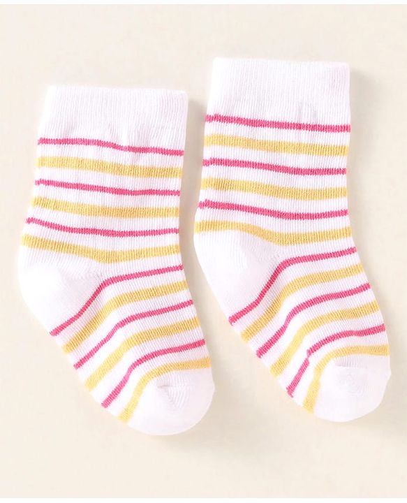 Cute Walk By Babyhug Anti-Bacterial Ankle Length Pack of 3 With Floral Stripe & Polka Dot Print - White Pink & Yellow