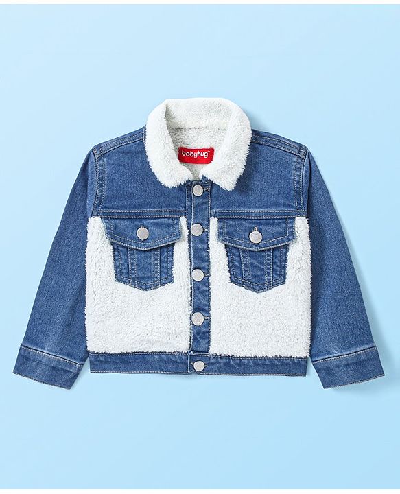 Babyhug Denim Washed Full Sleeves Jackets With Pockets  & Smiley Embroidery In Back - Navy Blue