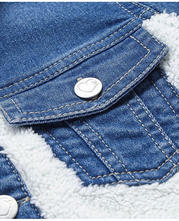 Babyhug Denim Washed Full Sleeves Jackets With Pockets  & Smiley Embroidery In Back - Navy Blue