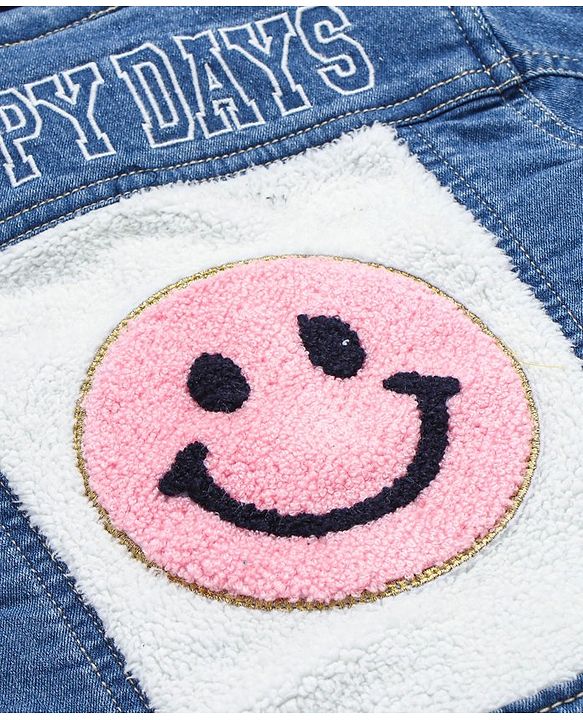 Babyhug Denim Washed Full Sleeves Jackets With Pockets  & Smiley Embroidery In Back - Navy Blue